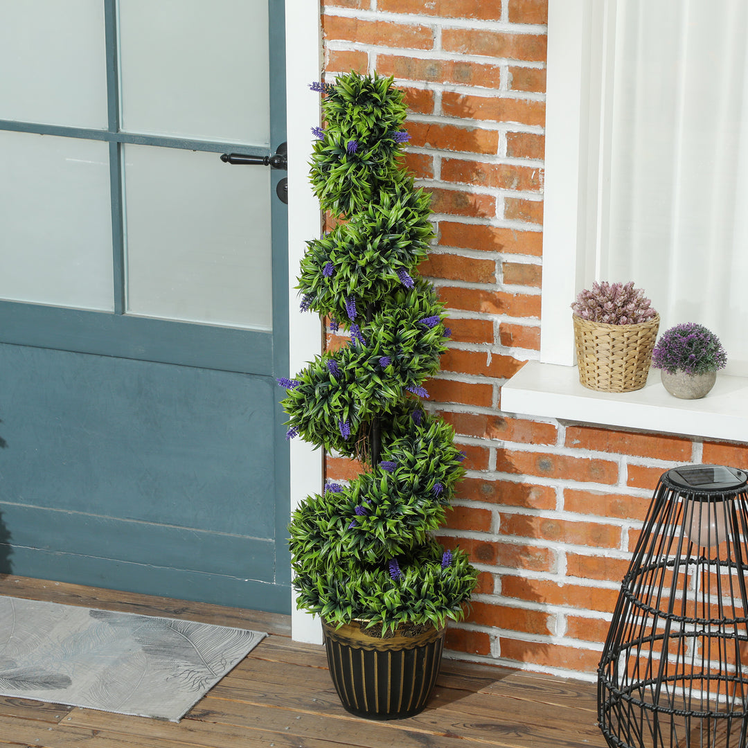 Set of 2 Decorative Artificial Plants, Boxwood Spiral Topiary Tree with Lavender and Pot, Fake Plants for Home Indoor Outdoor Decor, 115cm
