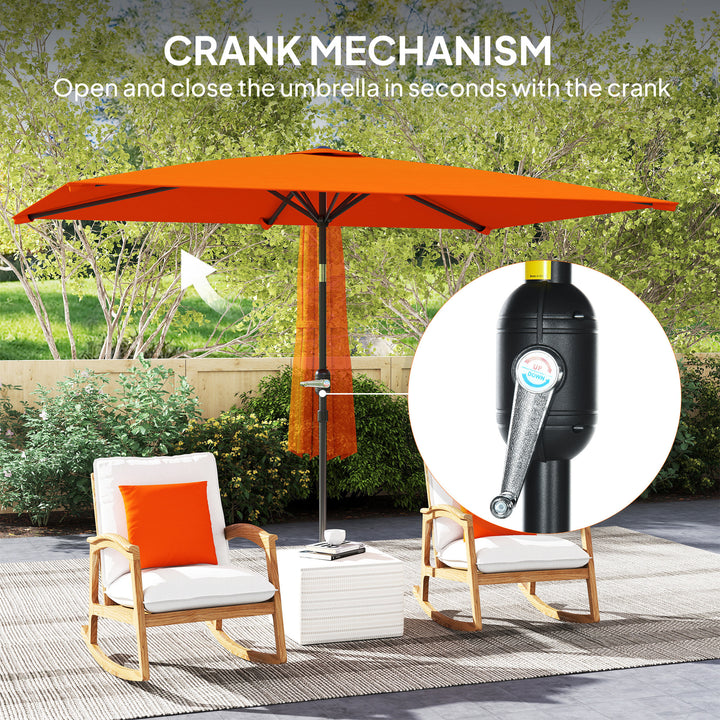 3x2m Patio Parasol Garden Umbrellas Canopy with Aluminium Tilt Crank Rectangular Sun Shade Steel, Orange