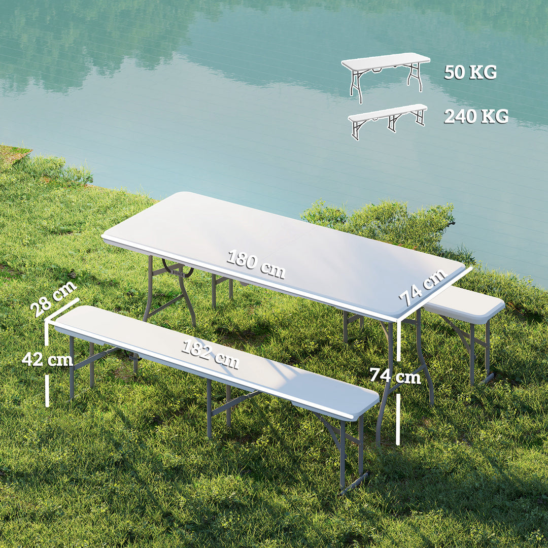 Three-Piece Folding Picnic Table and Bench Set - White