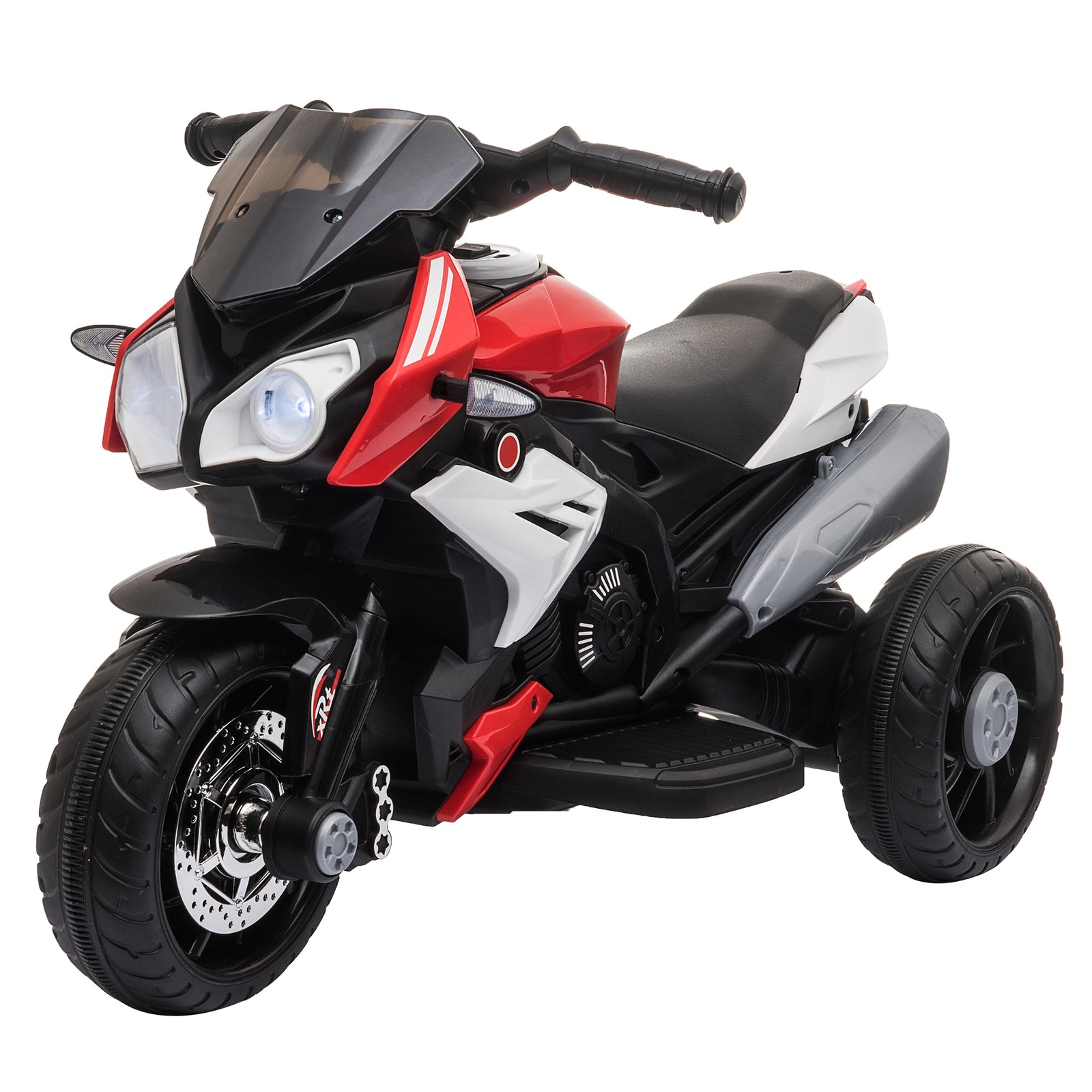 Kids Electric Motorcycle Ride-On Toy, with Three Wheels, Music, Horn, Lights, Red