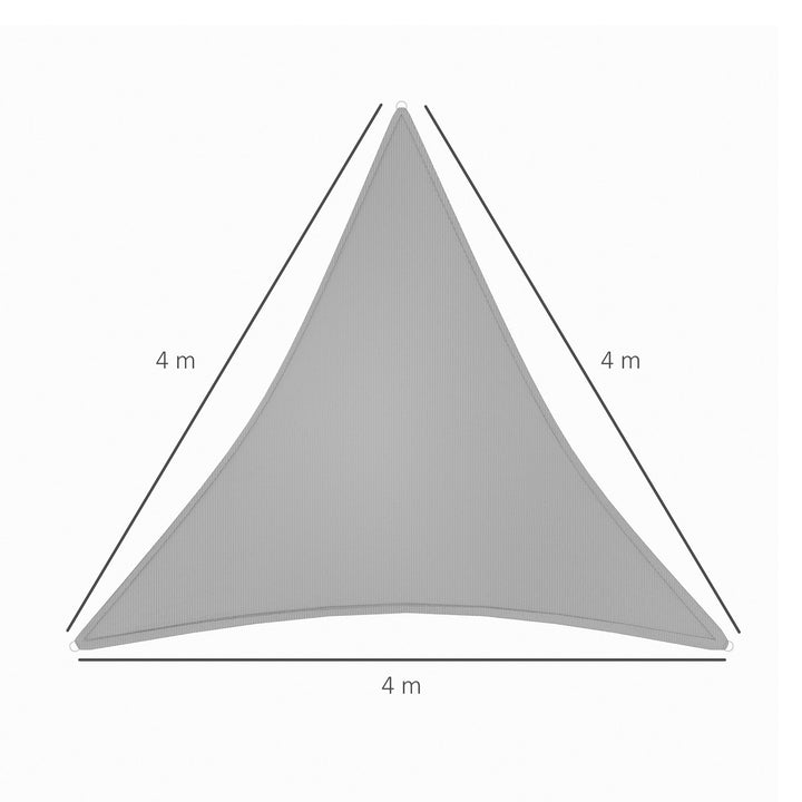 4x4x4m Triangle Sun Shade Sail, Outdoor UV Protection HDPE Canopy, Patio Deck Shelter with Steel Rings and Ropes, Grey