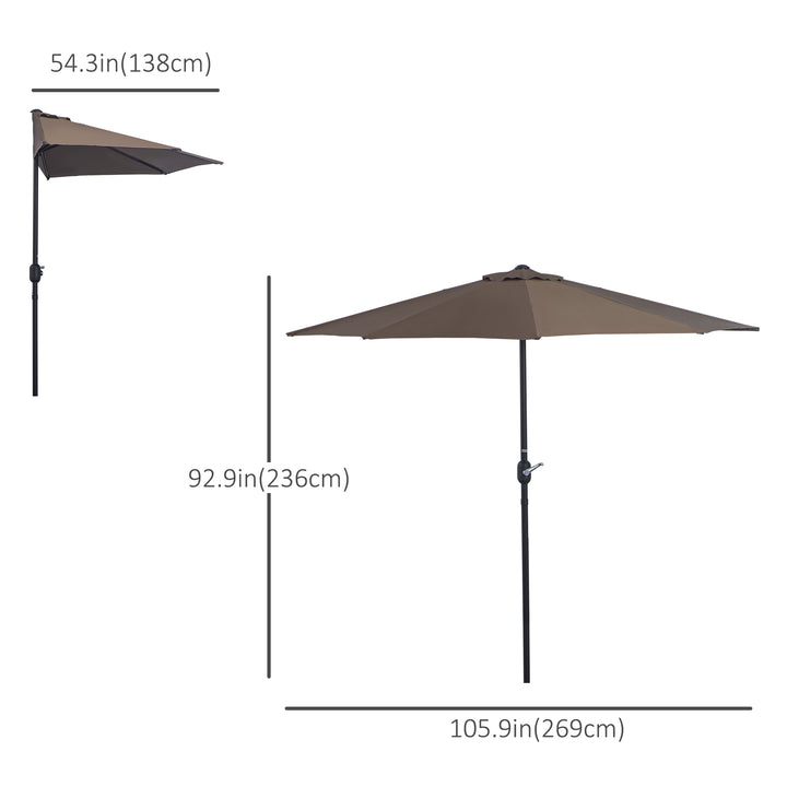 2.7m Balcony Half Parasol Garden Outdoor Umbrella 5 Steel Ribs - Brown