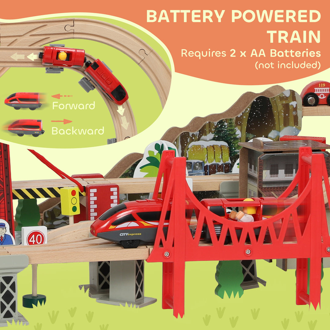 MCL 100 Piece Wooden Train Set for Kids 3+ Years with Track, Crane, Battery Operated Train