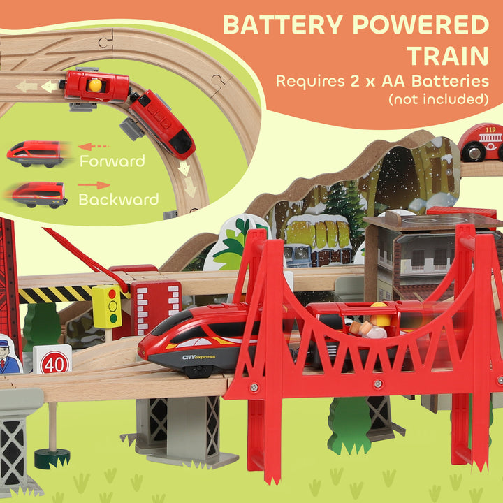 MCL 100 Piece Wooden Train Set for Kids 3+ Years with Track, Crane, Battery Operated Train