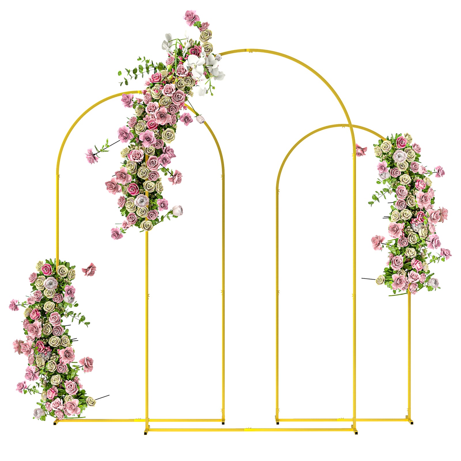 Wedding Arch Frame Set, 2.2, 2, 1.8 m Metal Arch Backdrop Stand Set of 3, Balloon Arch Stand Set for Birthday Party, Bridal Shower, Graduation, Ceremony, Banquet Decorations, Gold Tone