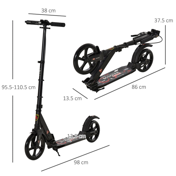 Kick Scooter, Folding 2 Wheel Scooter for 14+ Teens Adults, with Dual Brake System, Dual Suspension, 230mm Big Wheels, 3 Adjustable Handlebar, up to 100KG, Black