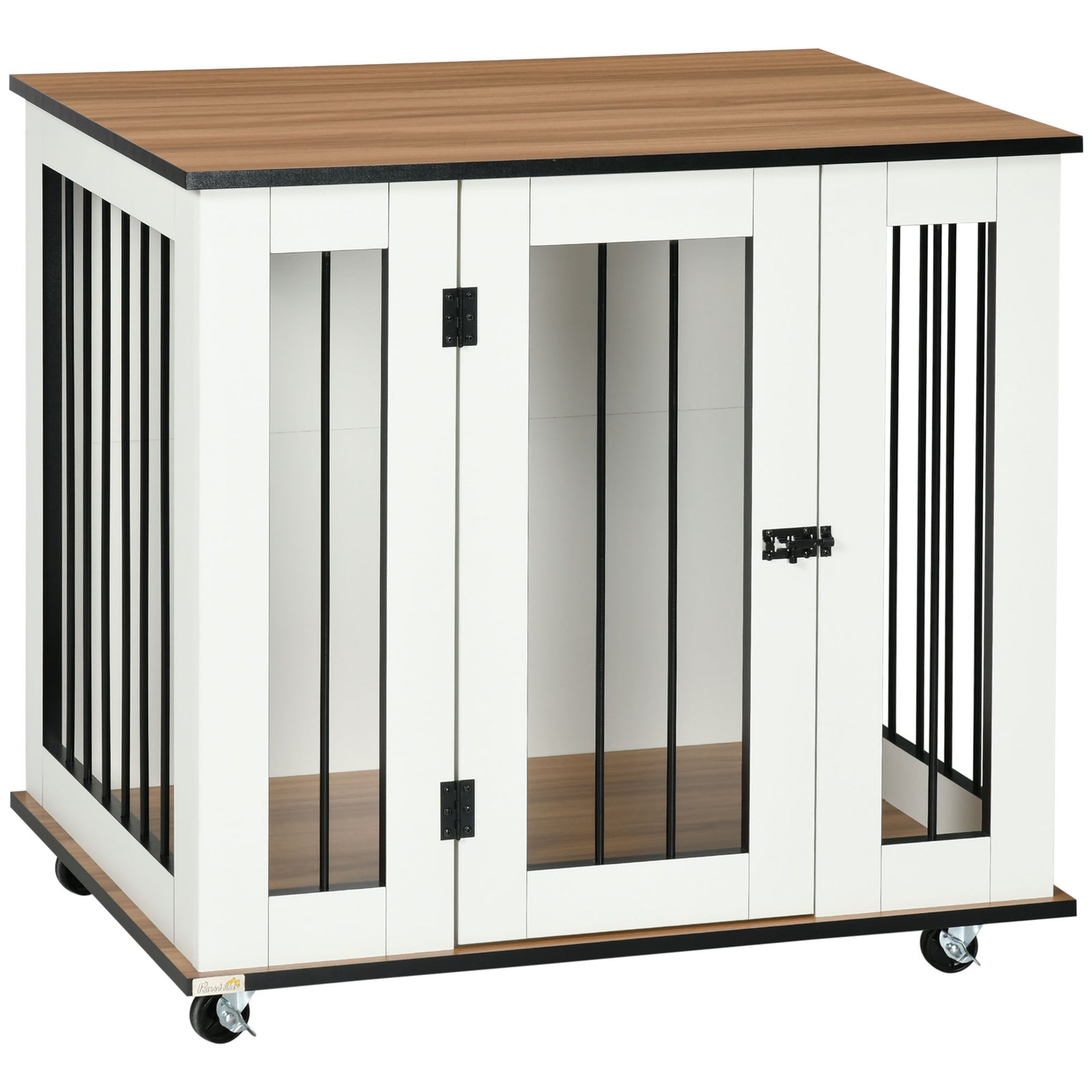 Dog Crate Furniture, Dog Cage End Table, with Wheels, for Medium Dogs, 80 x 60 x 76.5cm - White