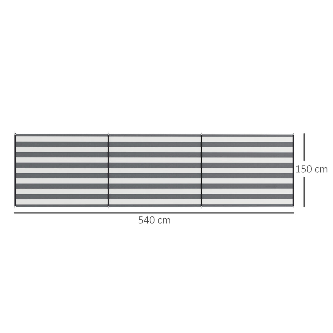 4 Pole Camping Windbreaks, Beach Wind Shield Shelter with Carry Bag and Steel Poles, Outdoor Caravan Privacy Shield, 540cm x 150cm, Grey and White
