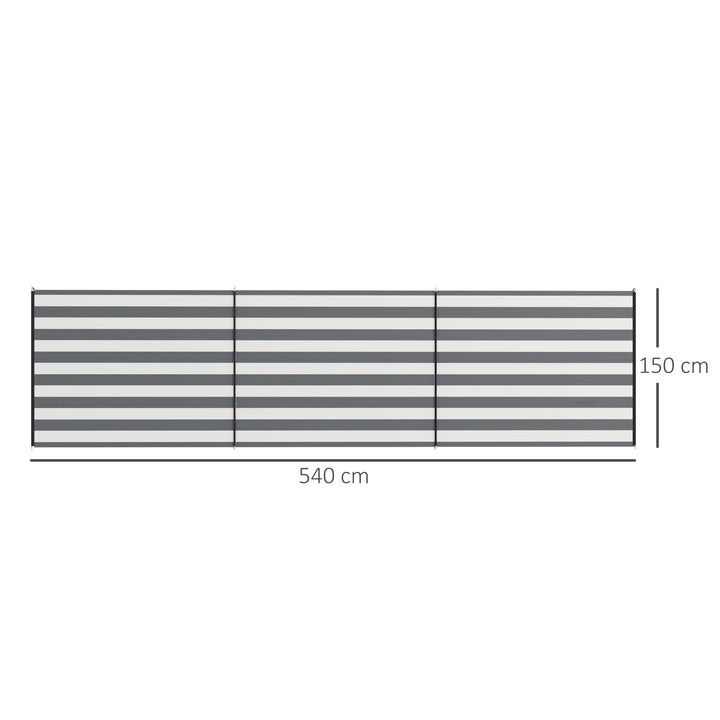 4 Pole Camping Windbreaks, Beach Wind Shield Shelter with Carry Bag and Steel Poles, Outdoor Caravan Privacy Shield, 540cm x 150cm, Grey and White
