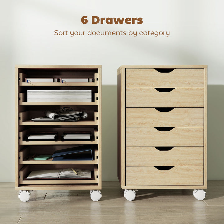 6 Drawer Vertical File Cabinet, Mobile Filing Cabinet with Quiet Drawe