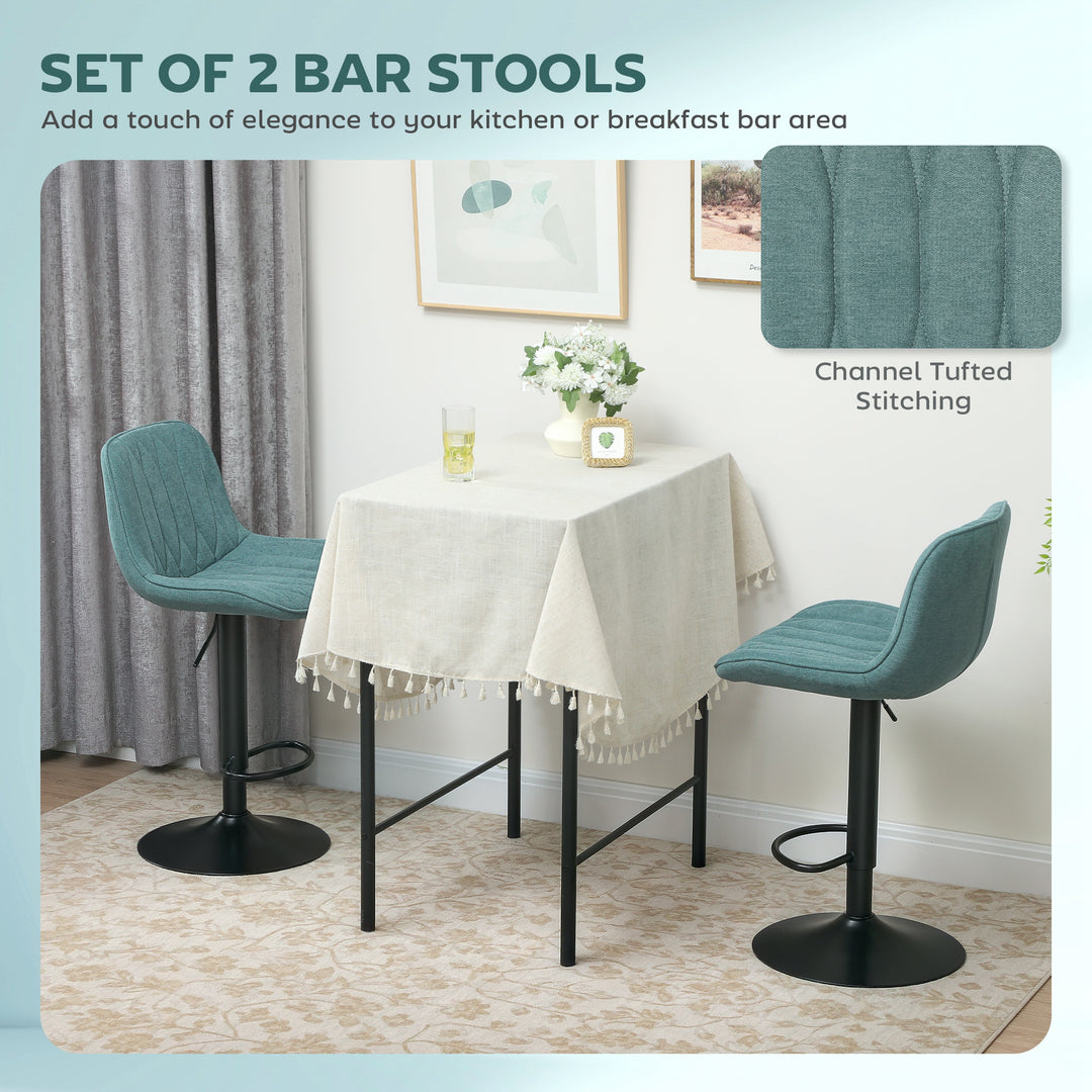 Set of Two Linen-Look Bar Stools - Blue