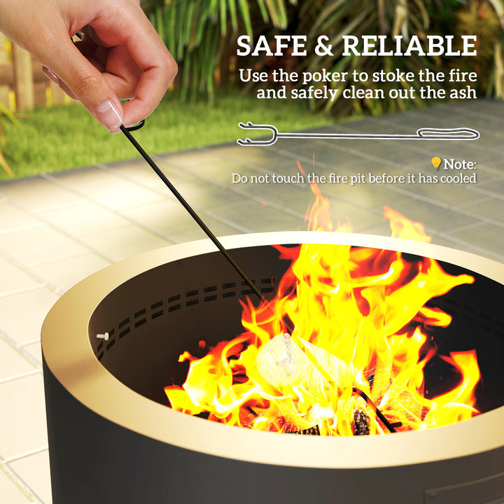 Outdoor Round Fire Pit with Lid and Fire Poker - Black