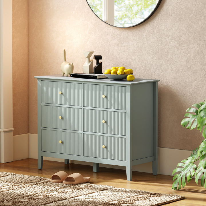 Fluted Dresser, 6 Drawer Chest of Drawers for Bedroom, Living Room, Hallway, Closet
