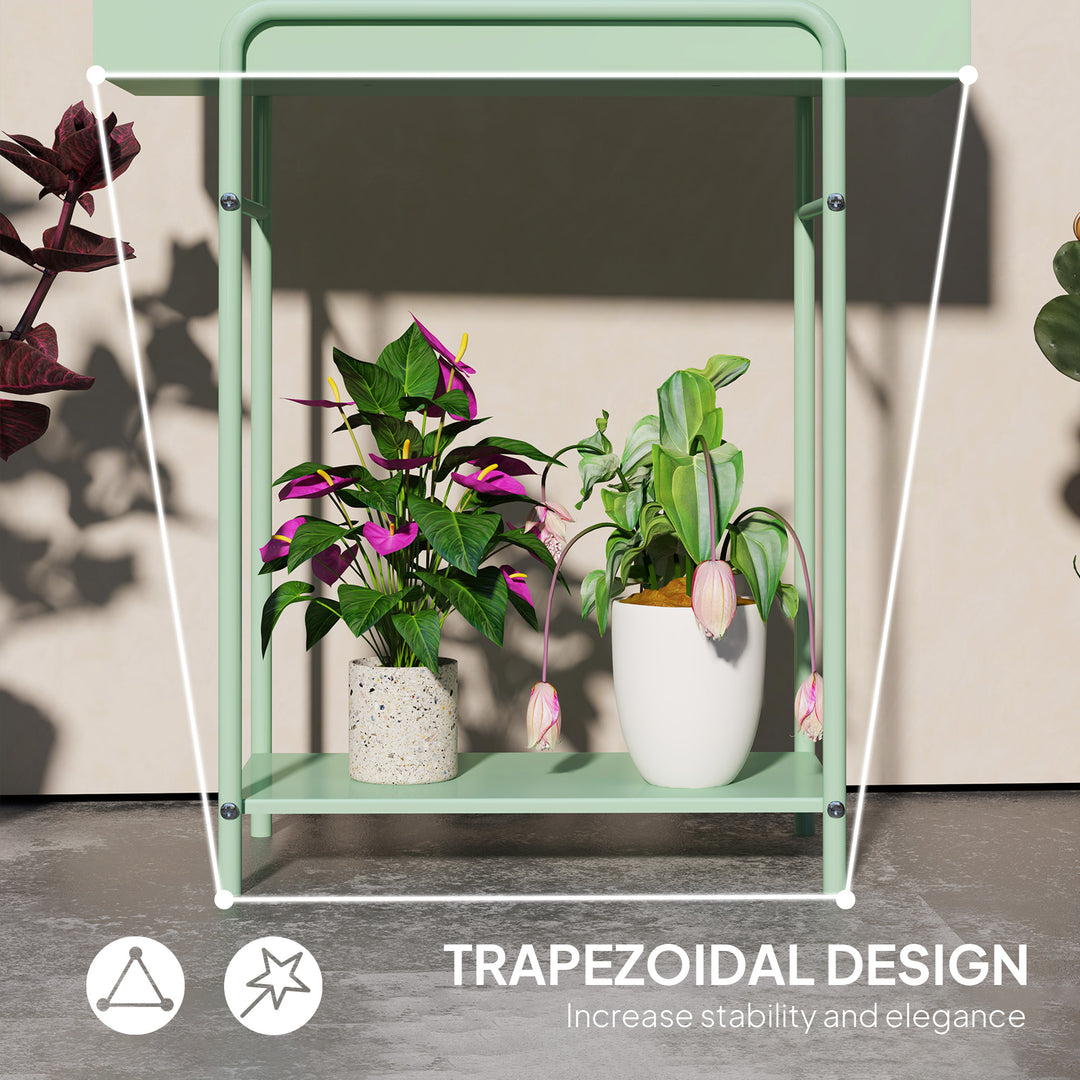 2 Tier Plant Stand, Metal Plant Rack Shelf with Drain Holes, Floor-standing Flower Pot Stand for Indoor Outdoor Garden Patio Balcony Living Room, Green