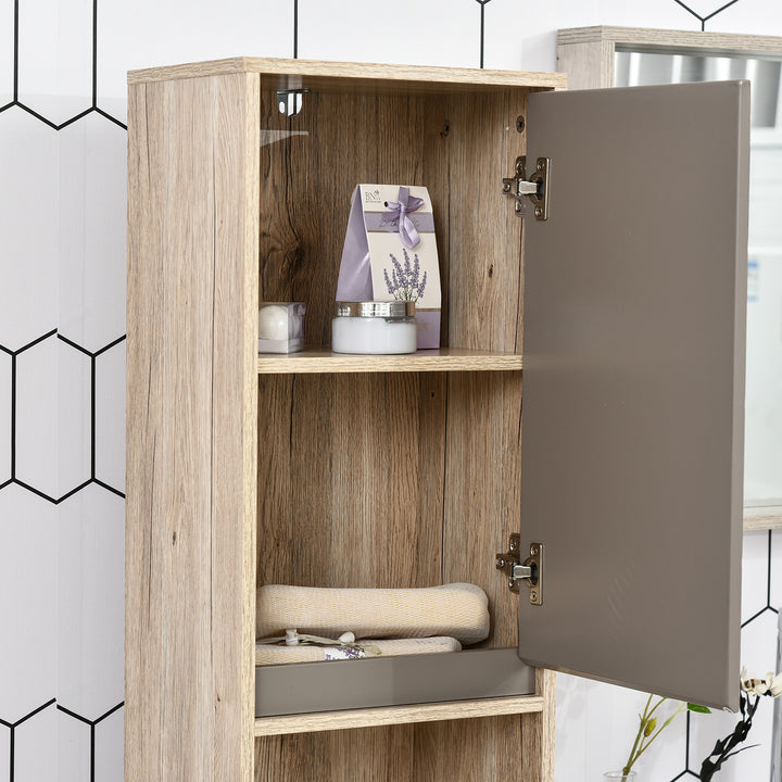 Narrow Bathroom Cabinet, Slim Bathroom Storage Unit with Open Compartment, Freestanding Storage Cupboard with Adjustable Shelves for Small Spaces, 30 x 24 x 170 cm, Grey and Oak