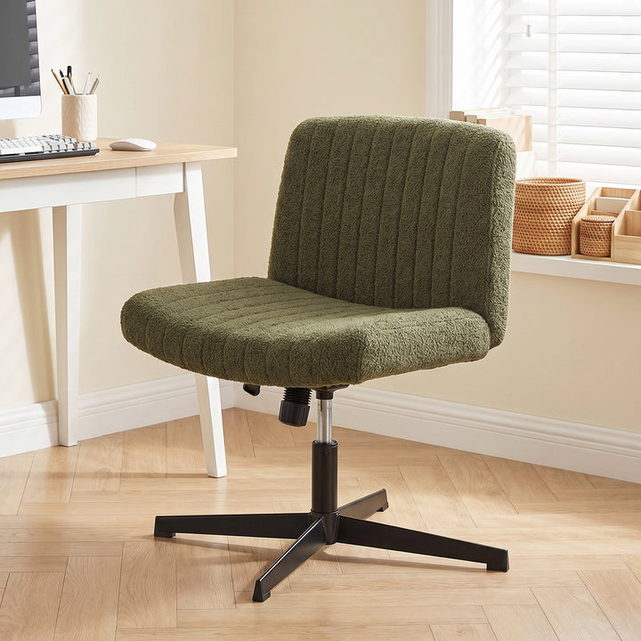 Teddy Fleece Criss Cross Legged Desk Chair, Armless Office Chair No Wh