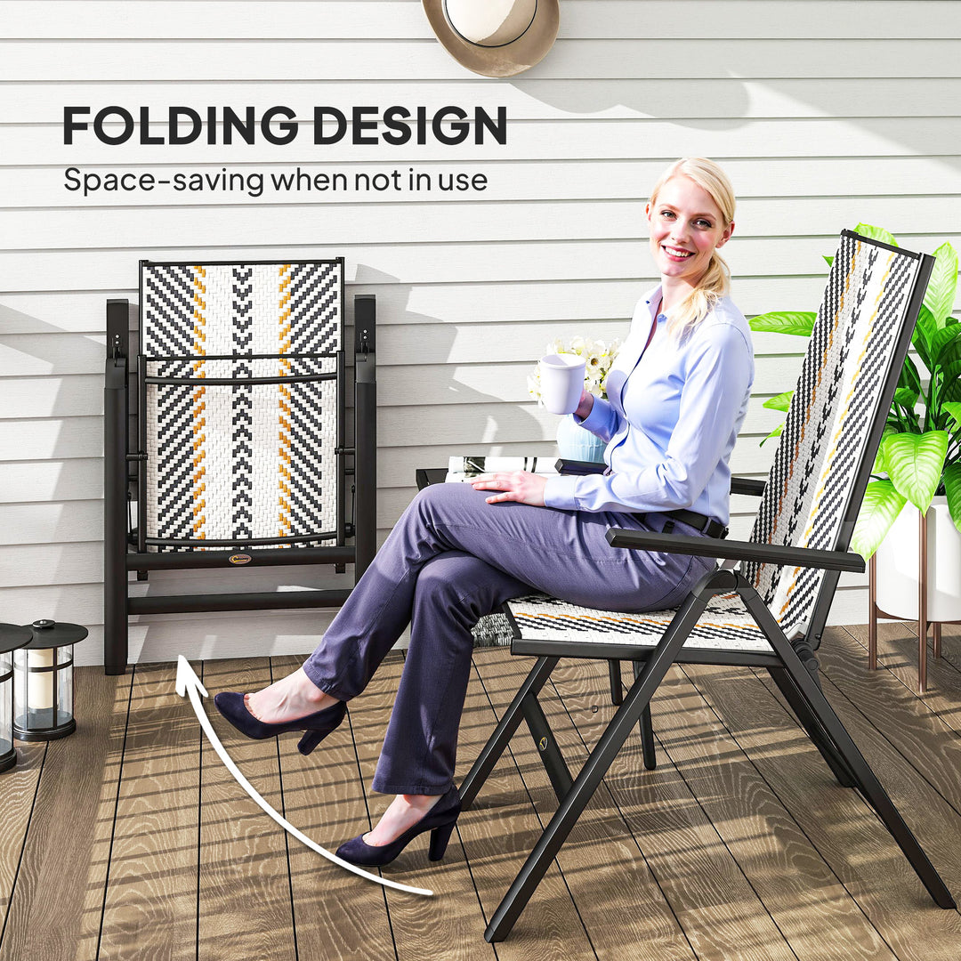 Set of Two Rattan Reclining Garden Chairs - Multicolour