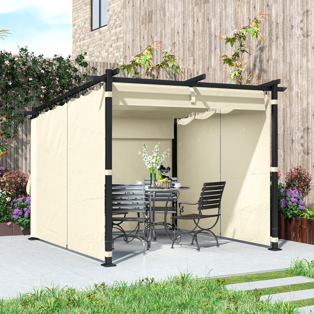 3 x 3 m Retractable Roof Pergola, with Curtains - Beige