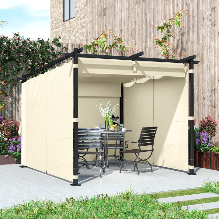 3 x 3 m Retractable Roof Pergola, with Curtains - Beige
