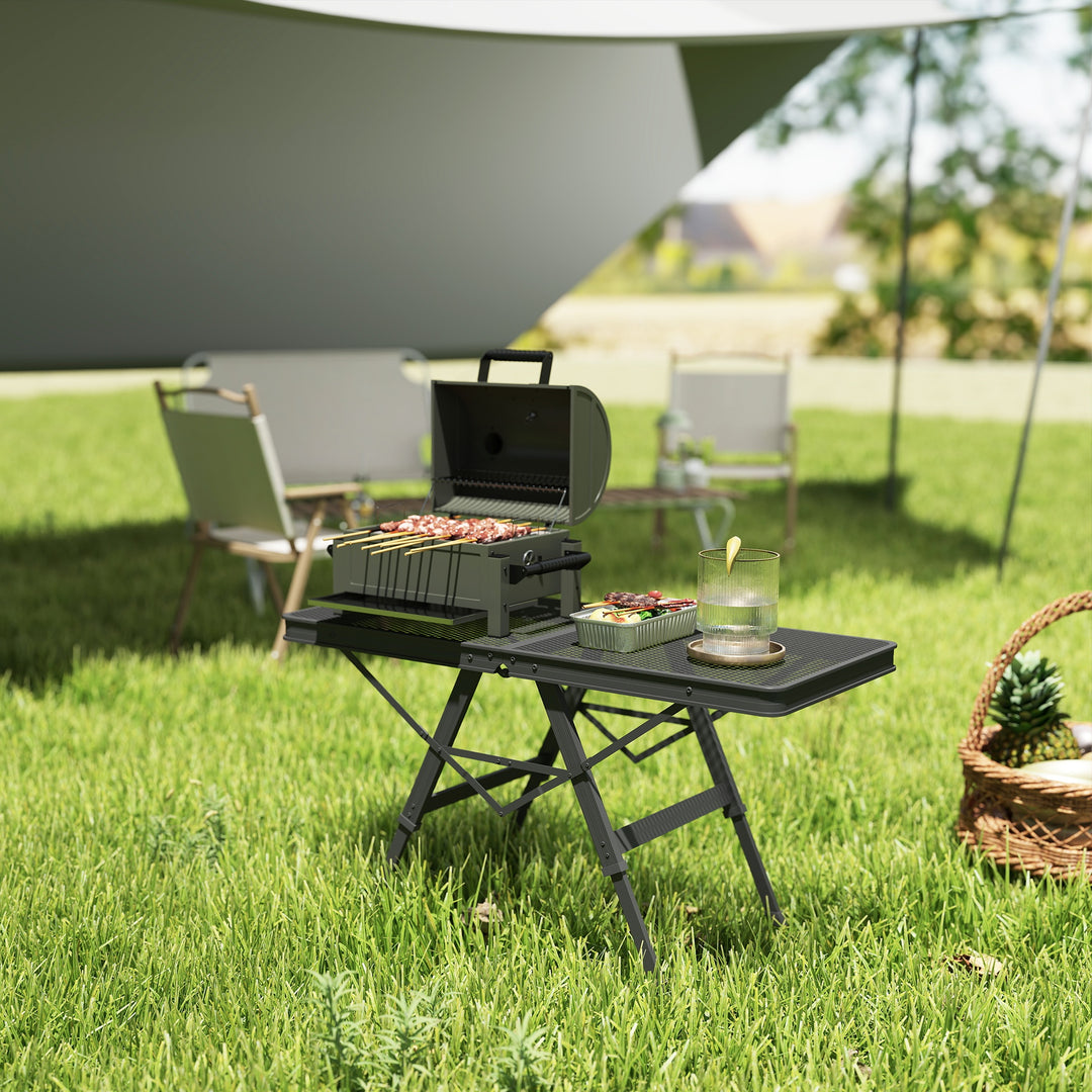 3 ft Folding Camping Table w/ Adjustable Heights, Portable Lightweight Outdoor Folding Picnic Table with Metal Mesh Desktop & Aluminium Legs for Picnic, Garden, Party, Black