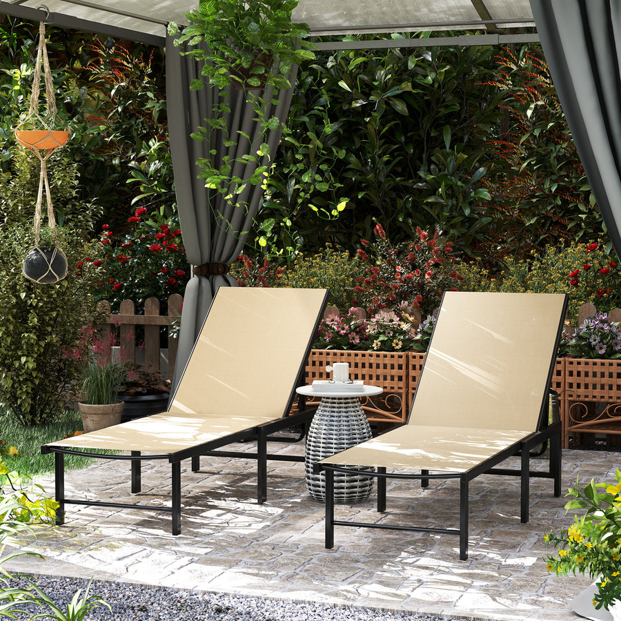 Set of Two Reclining Sun Loungers - Khaki
