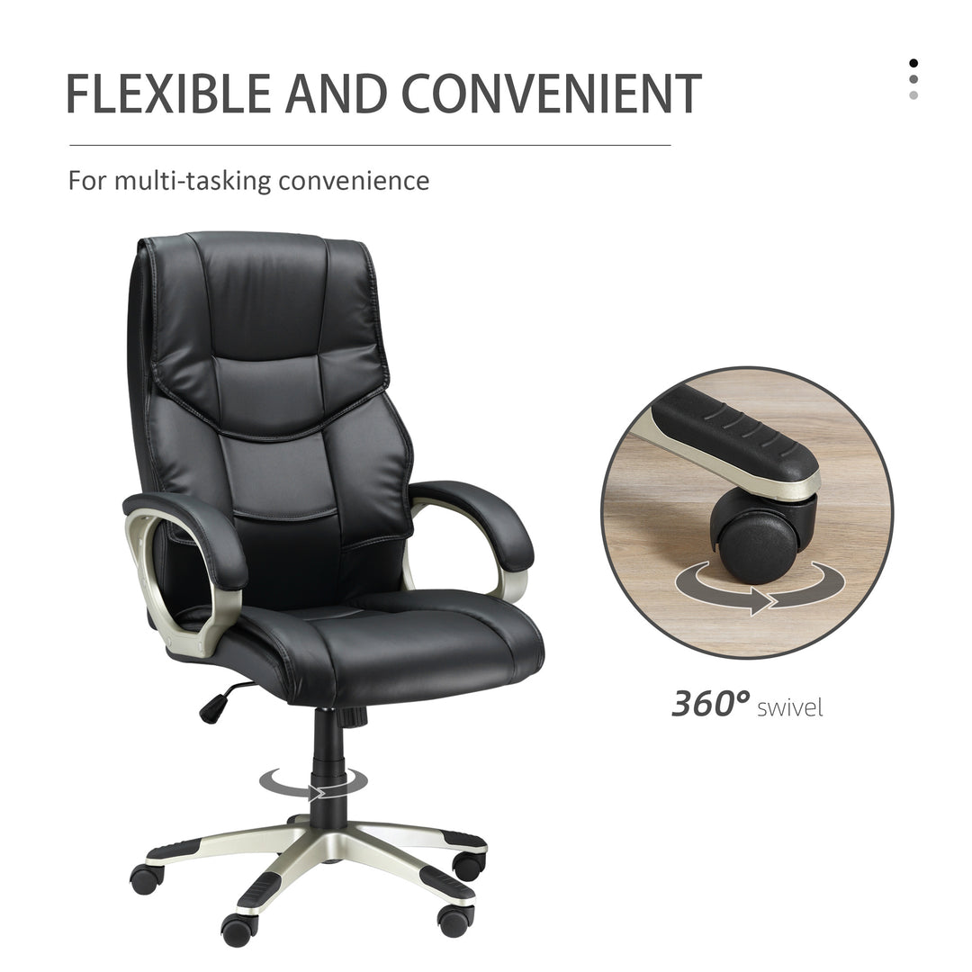 HOMCOM Computer Desk Chair, High Back Swivel Chair, Faux Leather, Adjustable Height, Rocking Function, Black