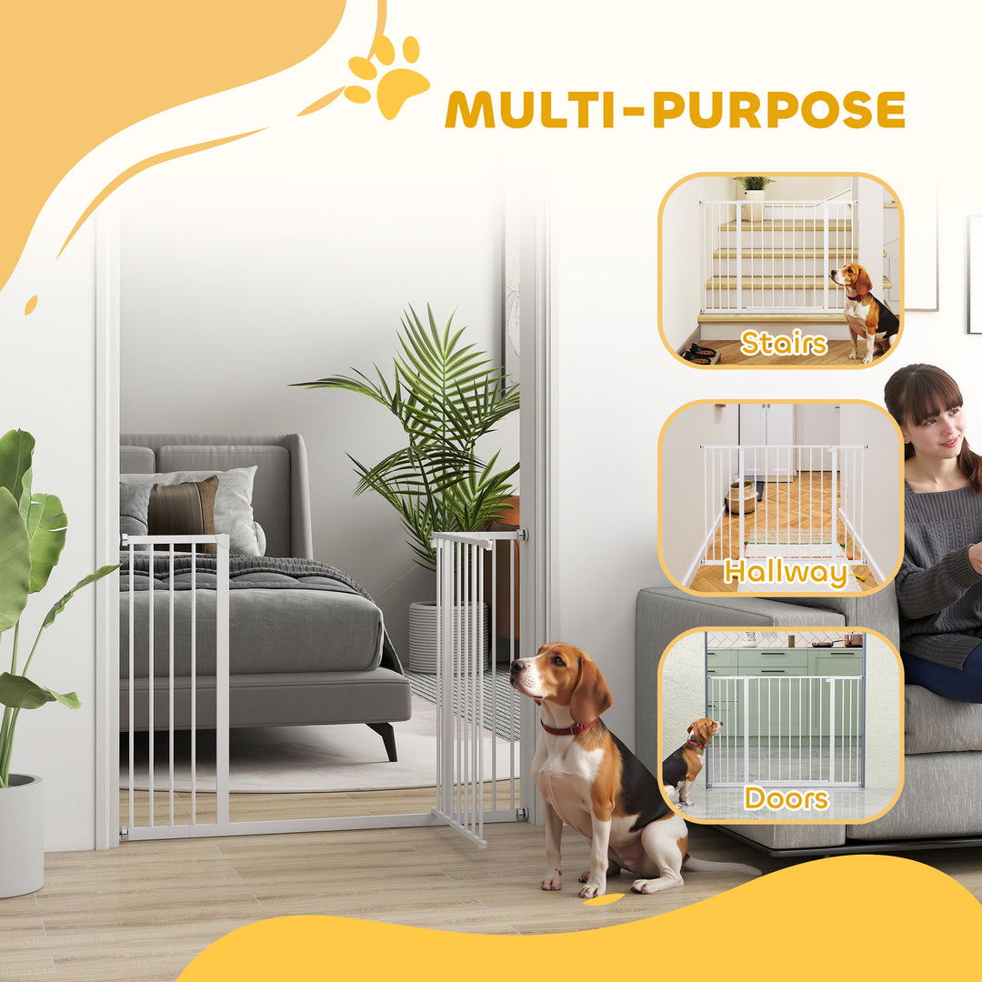 Dog Gate Pet Safety Gate Stair Barrier Pressure Fit Adjustable 76-82/86-97/101-107 cm, White