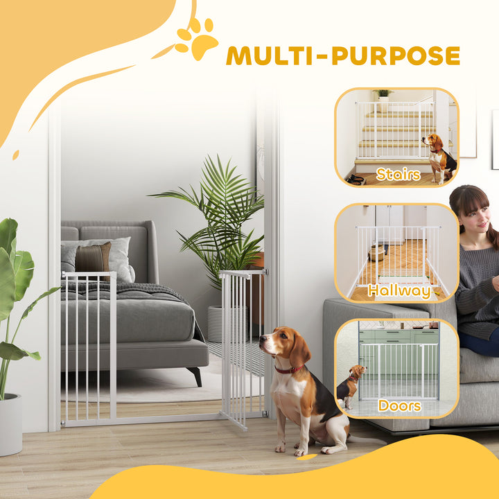 Dog Gate Pet Safety Gate Stair Barrier Pressure Fit Adjustable 76-82/86-97/101-107 cm, White