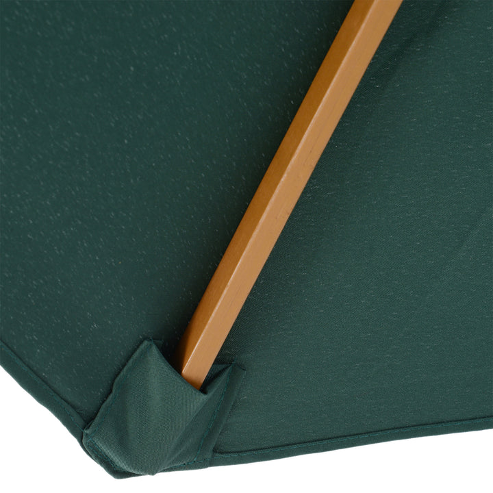 3(m) Wooden Patio Umbrella, Pulley Operated Garden Parasol with Rope Pulley Mechanism and 8 Ribs, Dark Green