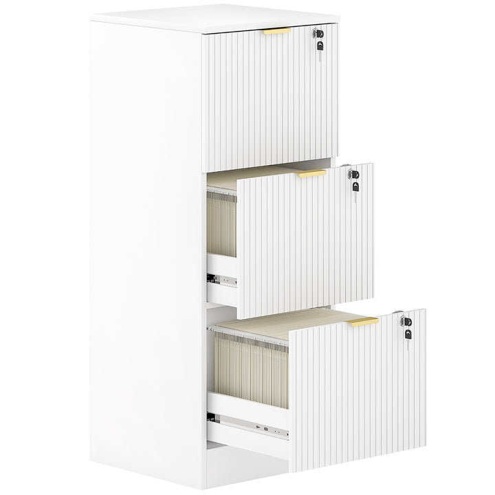 Filing Cabinet, Fluted Vertical File Cabinet with 3 Lockable Drawers