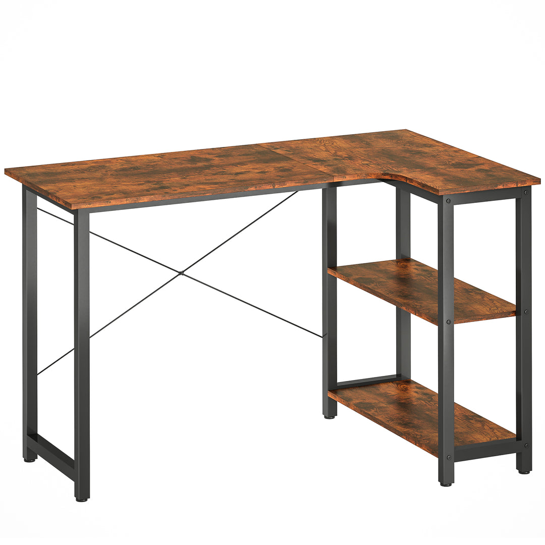 HOMCOM L Shaped Desk, Corner Computer Desk with Bookshelf for Home Office, Study Room, Workstation, 120 x 73.2 x 75cm, Rustic Brown