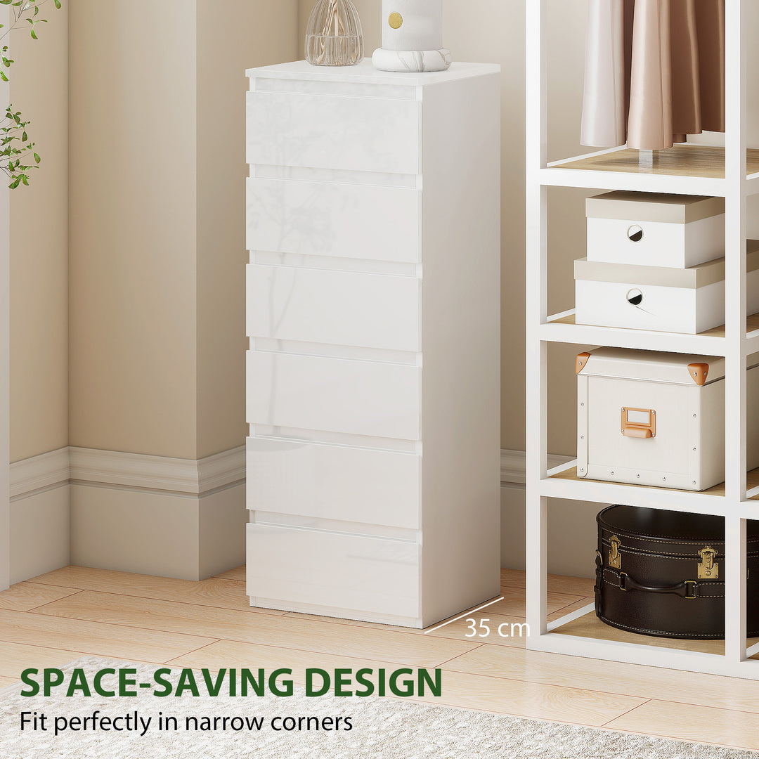 Chest of Drawers High Gloss Finish 6 Drawer Dresser Space Saving Slim - view 6