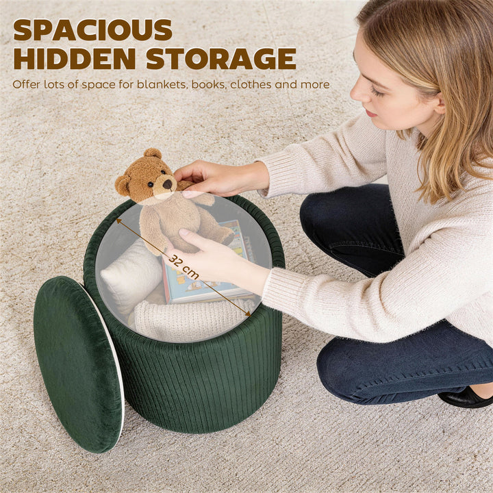 Storage Ottoman Modern Velvet Round Foot Stool for Living Room Bedroom