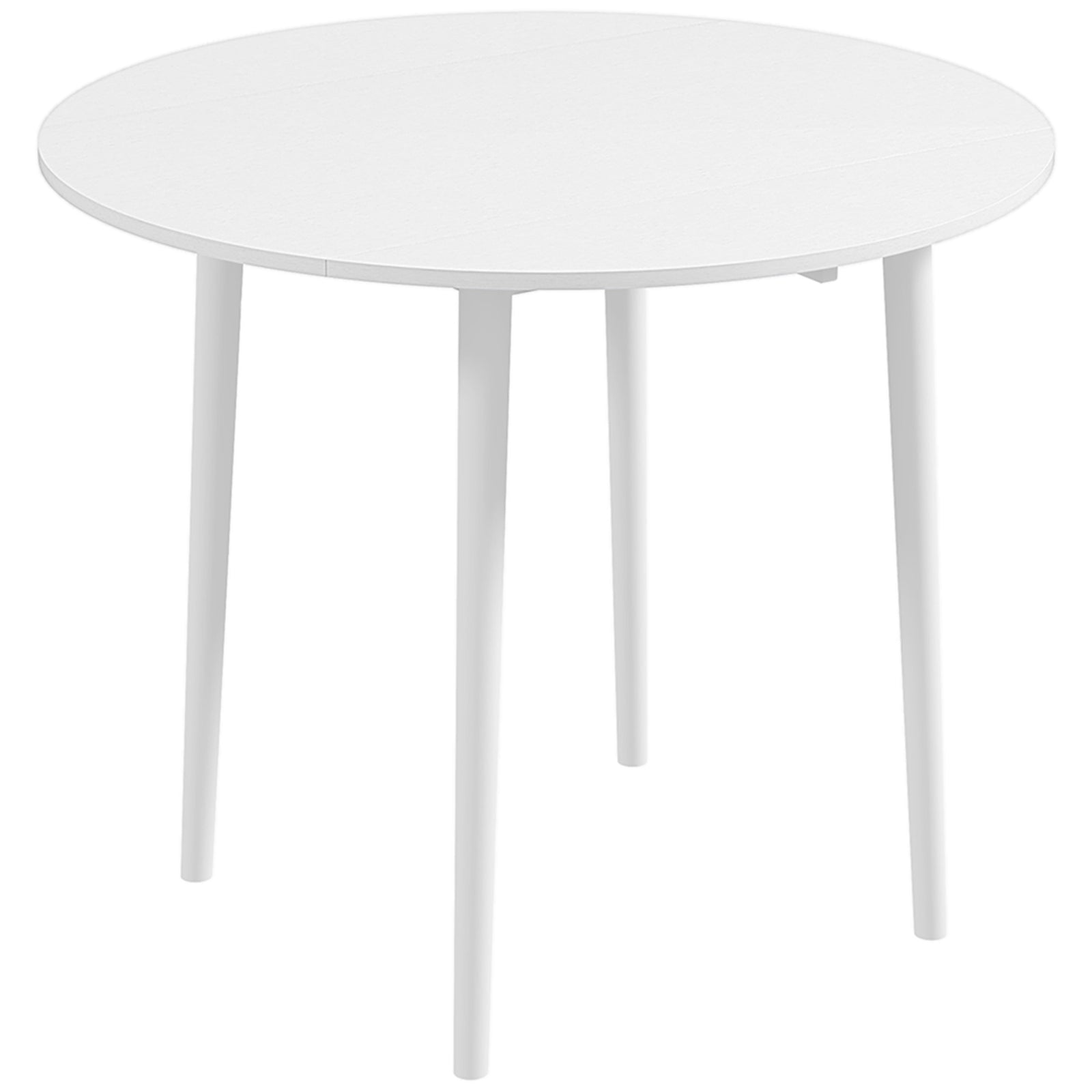 Folding Dining Table for 4, Round Drop Leaf Table, Modern Space Saving Small Kitchen Table with Wood Legs for Dining Room, White
