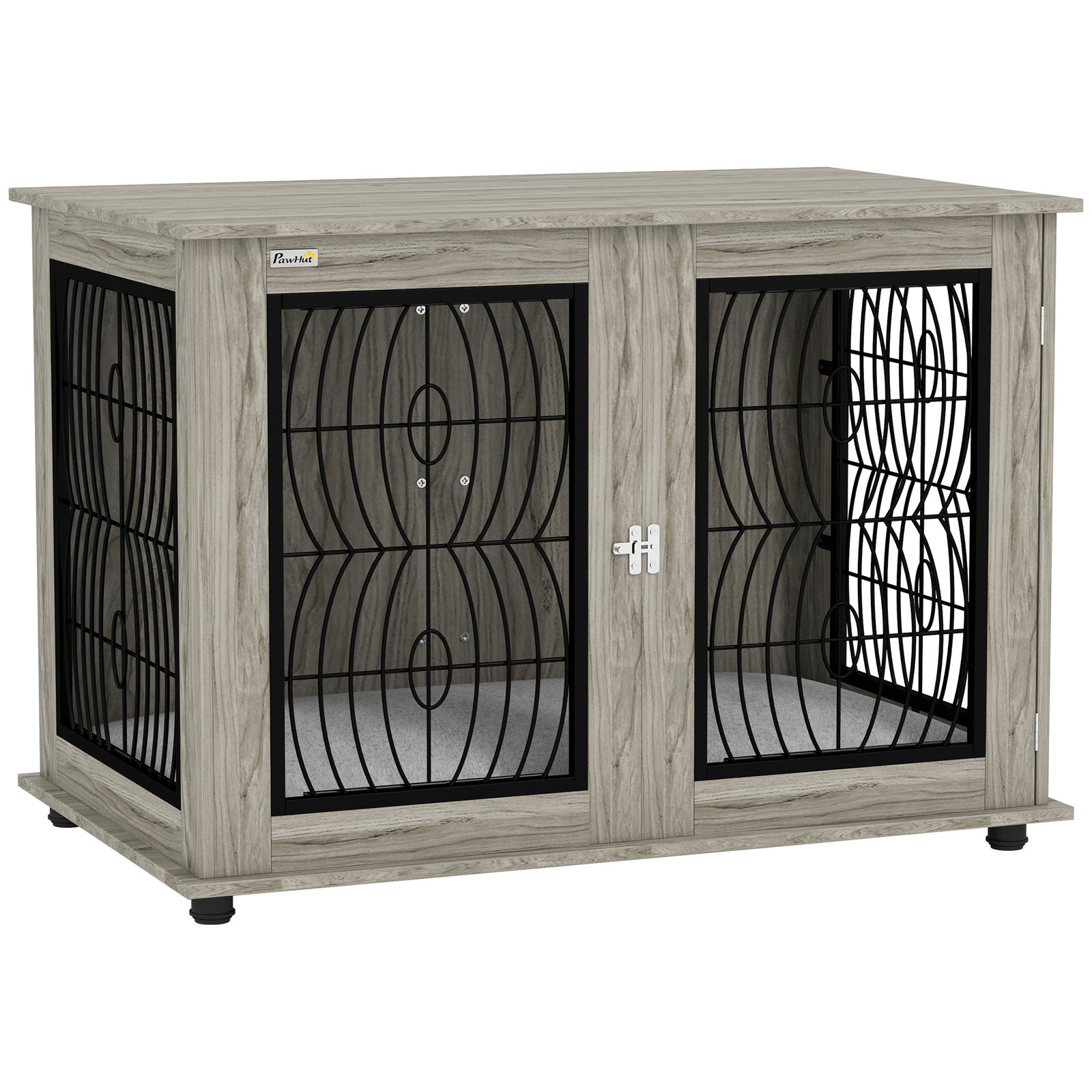 Indoor Dog Crate Furniture End Table with Soft Washable Cushion, Lockable Front Door, for Extra Large Dogs - Grey