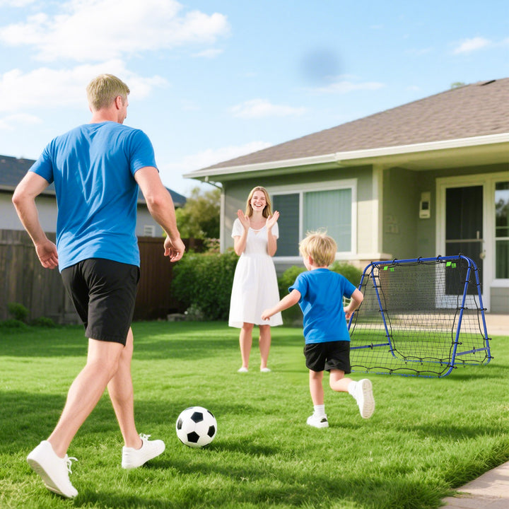 MCL Double Sided Football Rebounder Net, Football Rebound Goal with Five Adjustable Angles, Blue