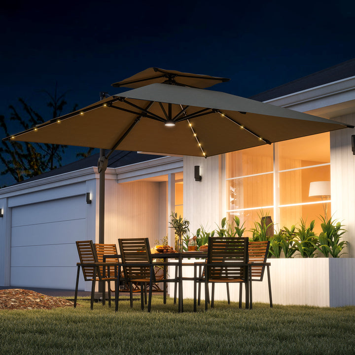 Multi-Angle LED Light Parasol Umbrella - Khaki