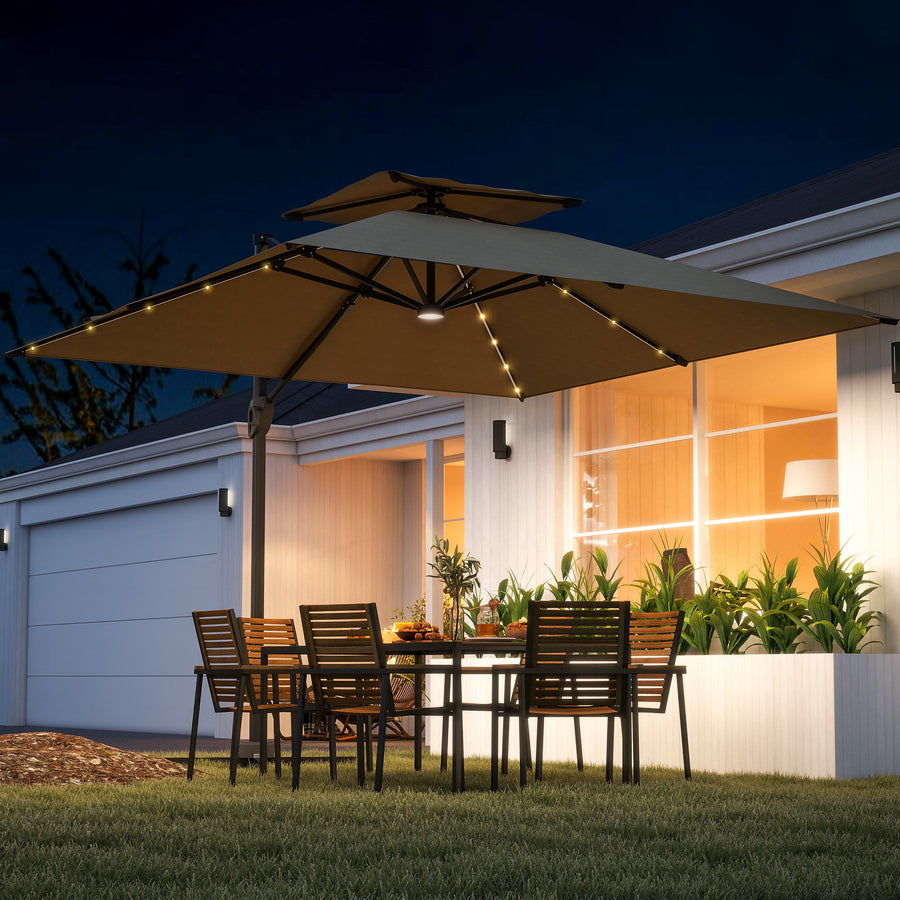 Multi-Angle LED Light Parasol Umbrella - Khaki