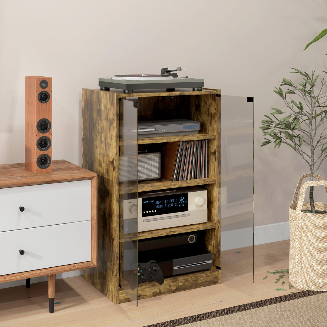 4-Tier Hi-Fi Stand, Record Player Stand with Adjustable Shelves and Pu