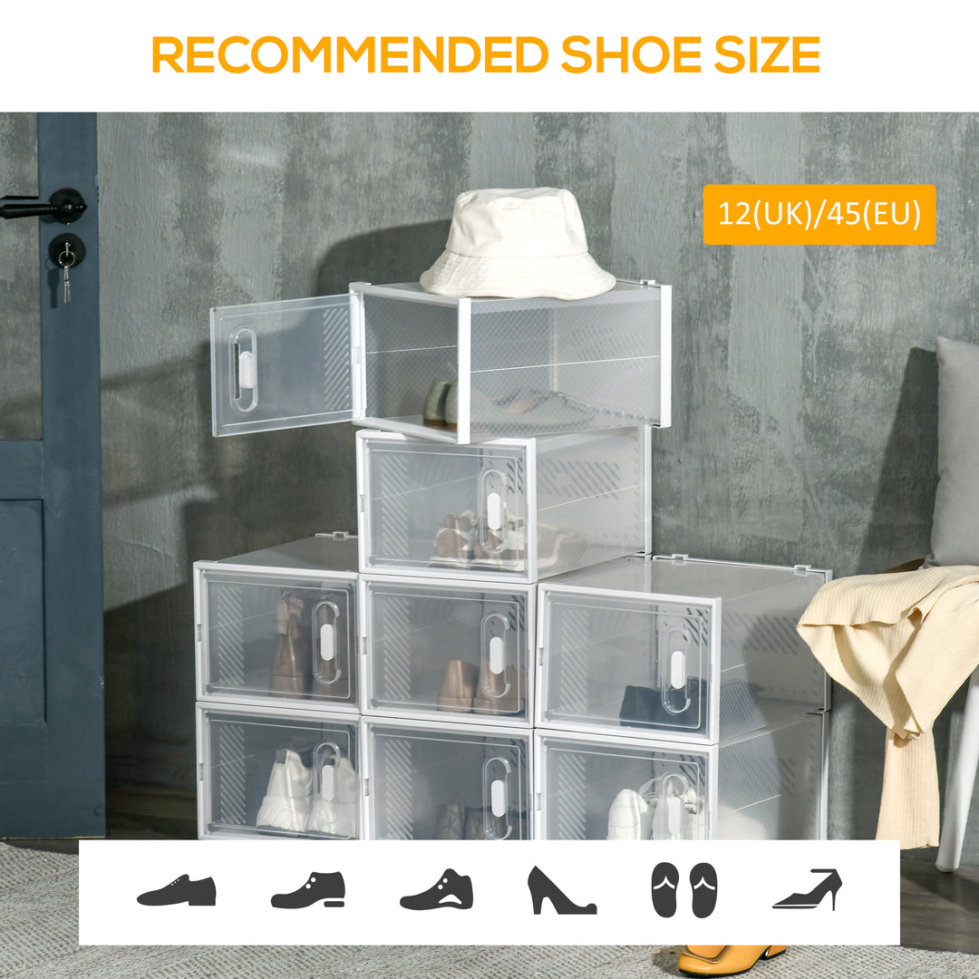 MCL 8PCS Clear Shoe Box, Plastic Stackable Shoe Storage Box for UK/EU Size up to 12/46 with Magnetic Door for Women/Men, 28 x 36 x 21 cm