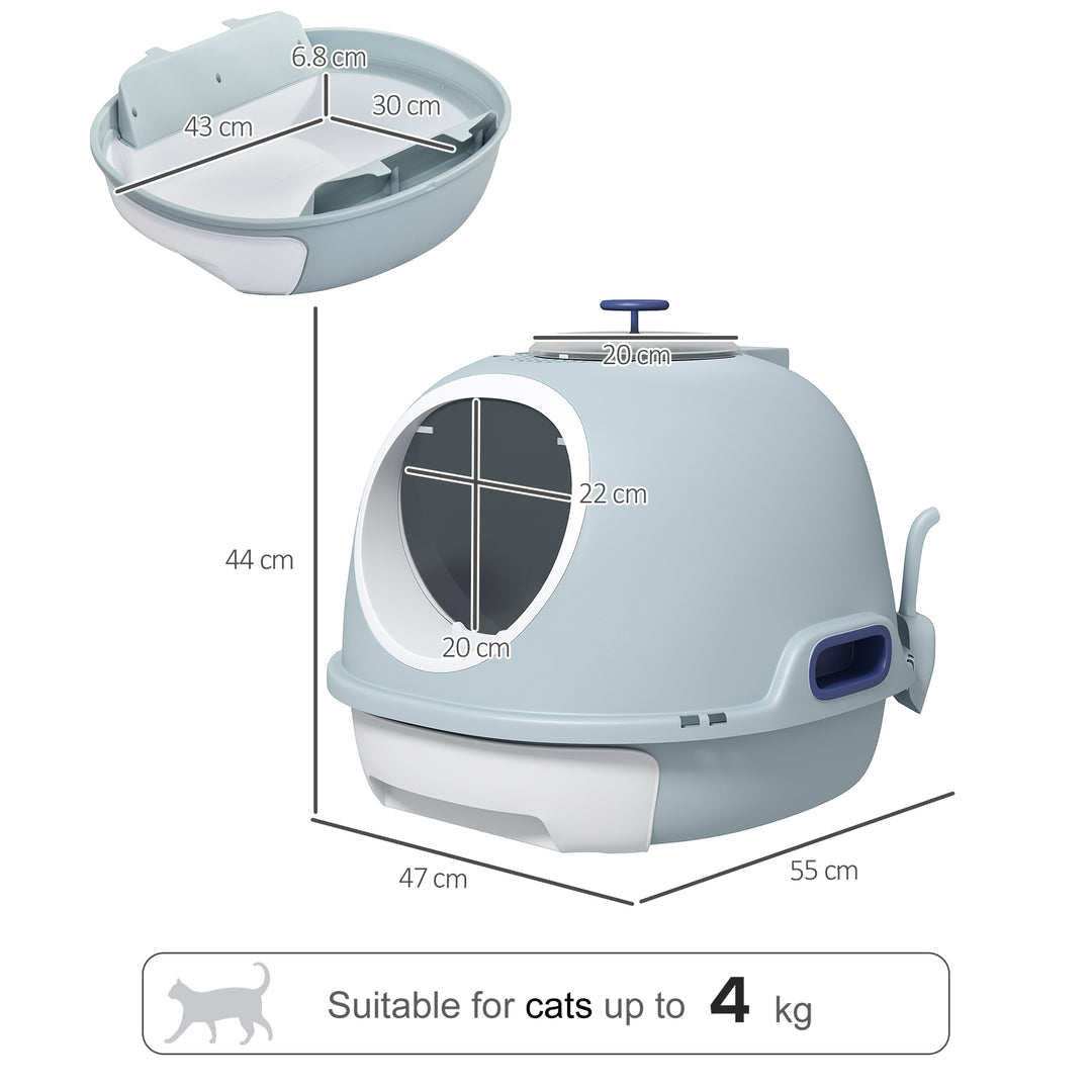 MCL Cat Litter Box Toilet with Litter Scoop Enclosed Drawer, Front Entry Top Exit, Easy To Clean Blue