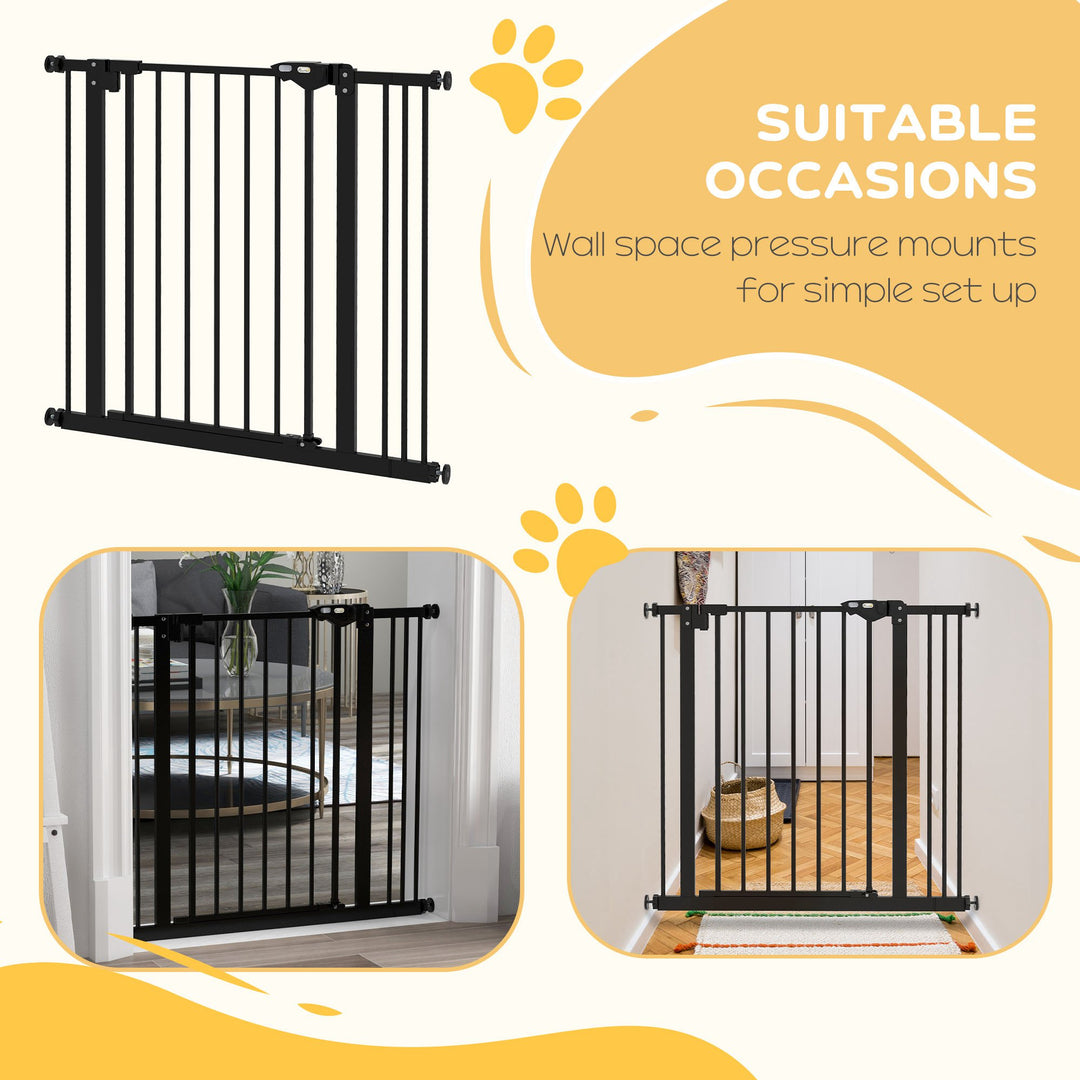 PawHut Metal 74-87cm Wide Adjustable Dog Gate Black | Aosom UK