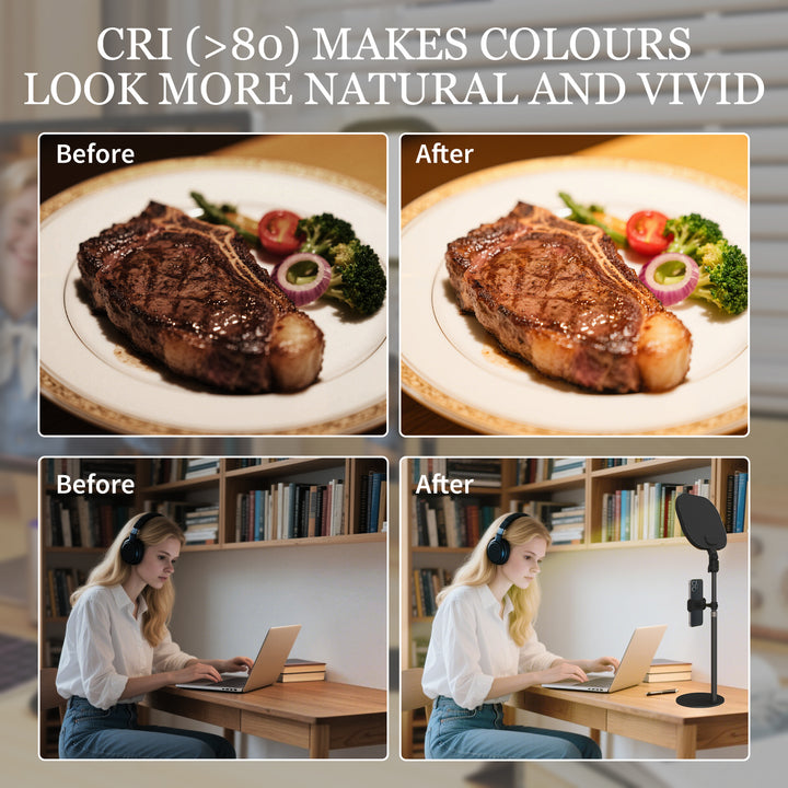 Selfie Light for Video Conference Lighting, Dimmable Desk Lamp with Stand Phone Holder, 5 Colour Modes & 10 Brightness Levels, Memory Function for Home Office, Recording, Video Calls, Black