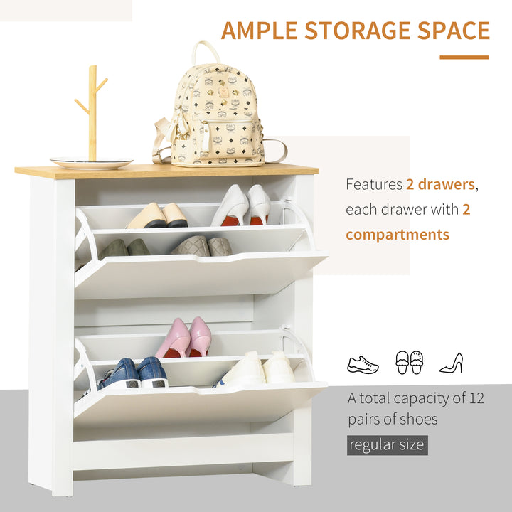 HOMCOM 12-Shoe Storage Cabinet 4 Shelves 2 Drawers 4 Protective Legs Modern Stylish Unit Hallway Bedroom Home Furniture White