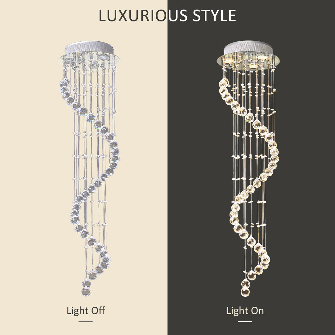 Modern Crystal Chandelier Ceiling Light Pendant Lamp Chrome Finish Glass Droplets New, Ф30 x 120cm