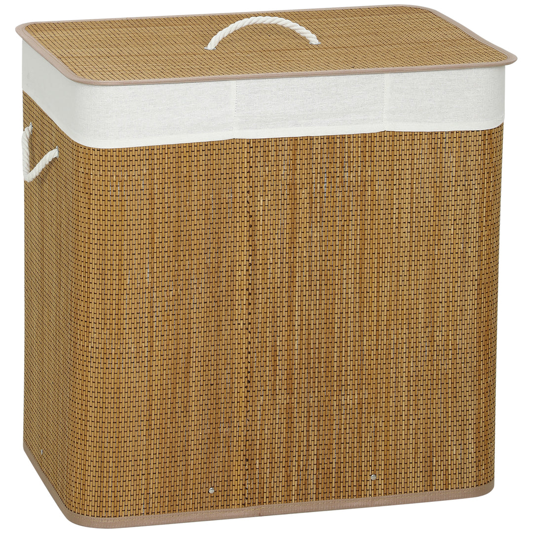 3 Section Laundry Basket with Lid, 144L Bamboo Laundry Hamper with Han