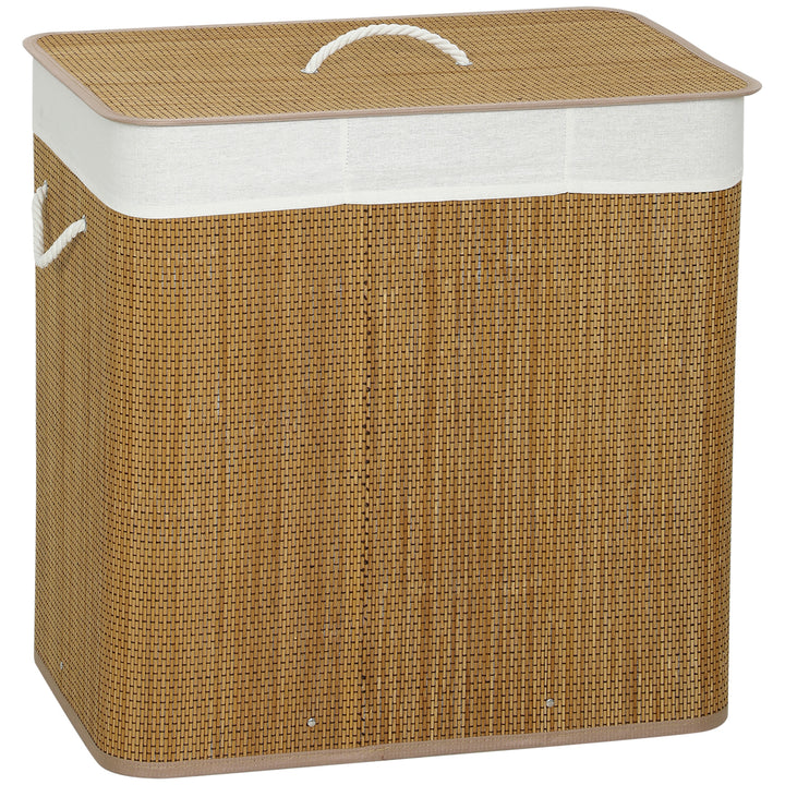 3 Section Laundry Basket with Lid, 144L Bamboo Laundry Hamper with Han