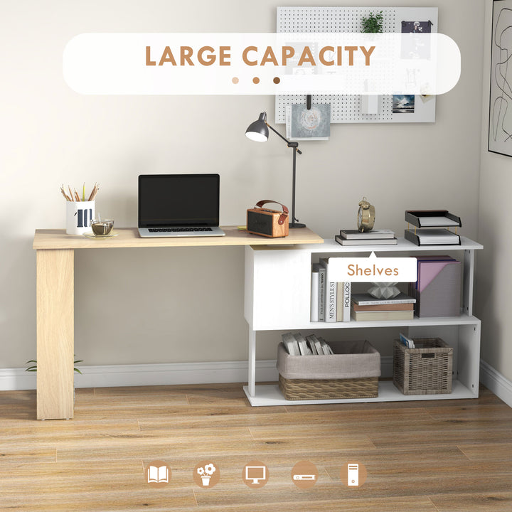 Corner Computer Desk, L Shaped Desk with 360° Rotating Bookshelf, 120L