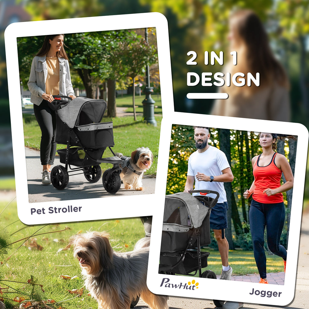 Dog Pram Dog Stroller Pet Stroller, 3 Wheels Dog Pushchair with Brake, for Small Miniature Dogs, Cats, Red