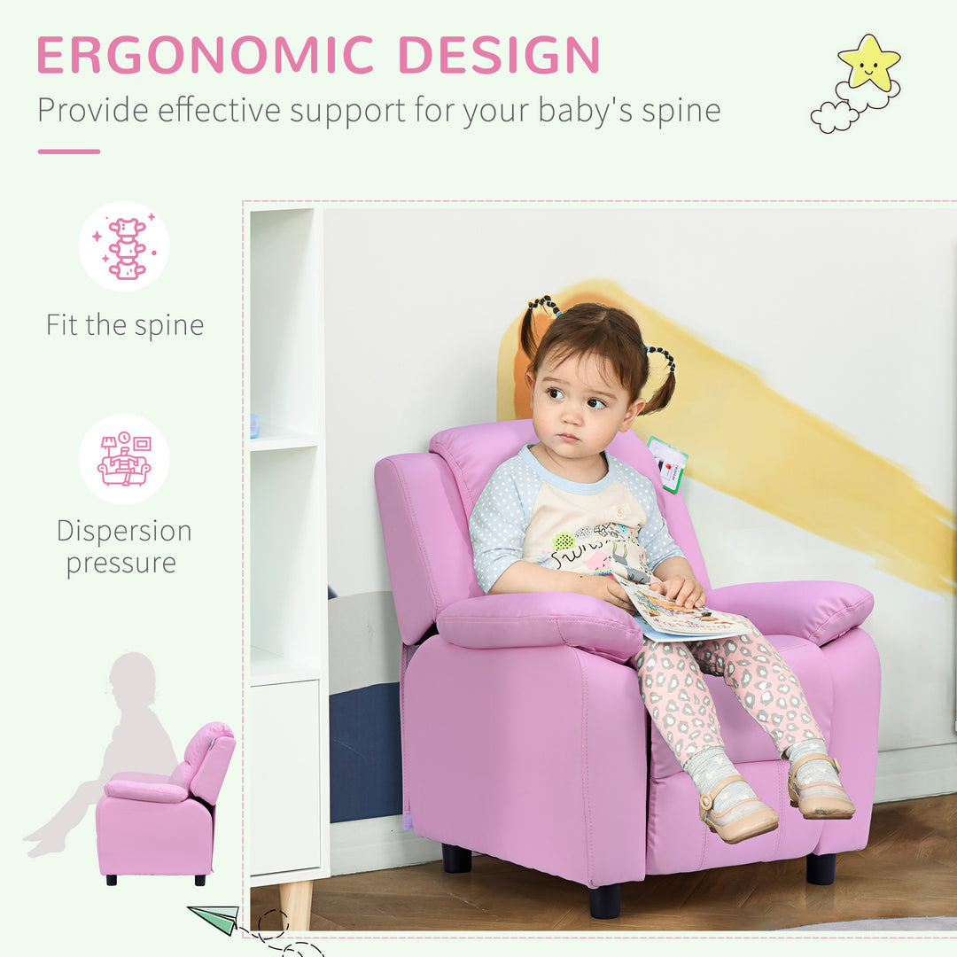 Kids Sofa Armchair Toddler Recliner Children's Chair Lounger Games Chair PU Leather w/ Storage (Pink)
